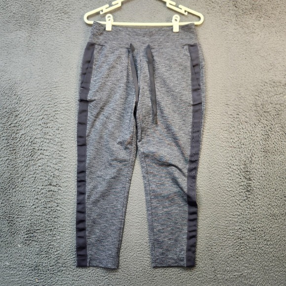 Athleta Jogger Pants Womens Small Heather Gray Side Stripe Supplex Back Zip - Picture 1 of 10